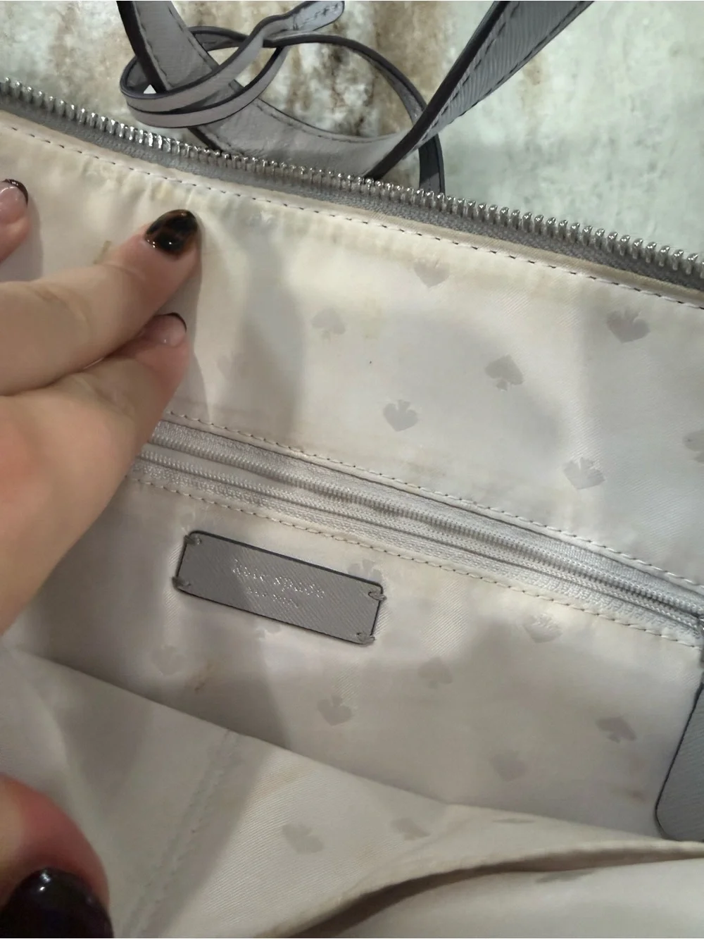 kate spade Light Gray Leather Tote with Front Zip Pocket